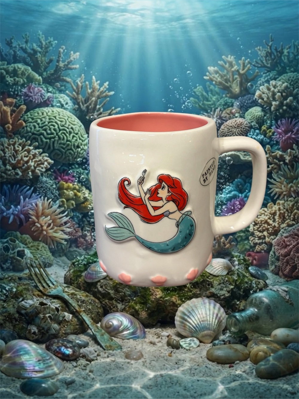 Rae Dunn Disney Princess Ariel Mug Little Mermaid Pink Interior NWOT